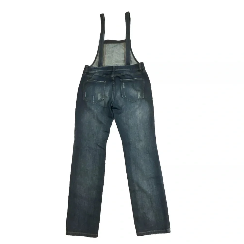 Free People Cross Back Bib Overalls Milo Distressed Blue Denim Boho Jeans Sz 28 - Picture 7 of 7